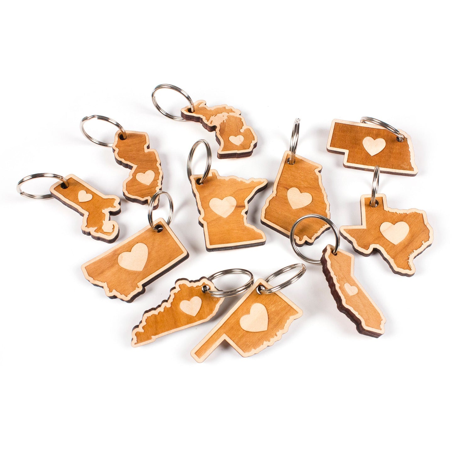 heart Wooden Keychain - North Dakota