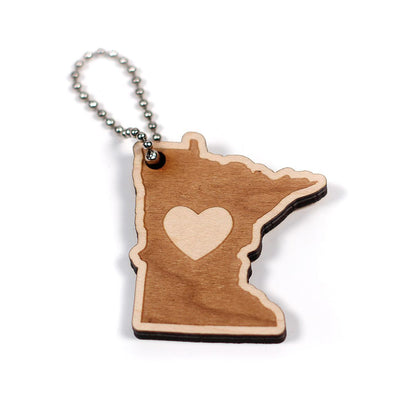 heart Wooden Keychain - North Dakota